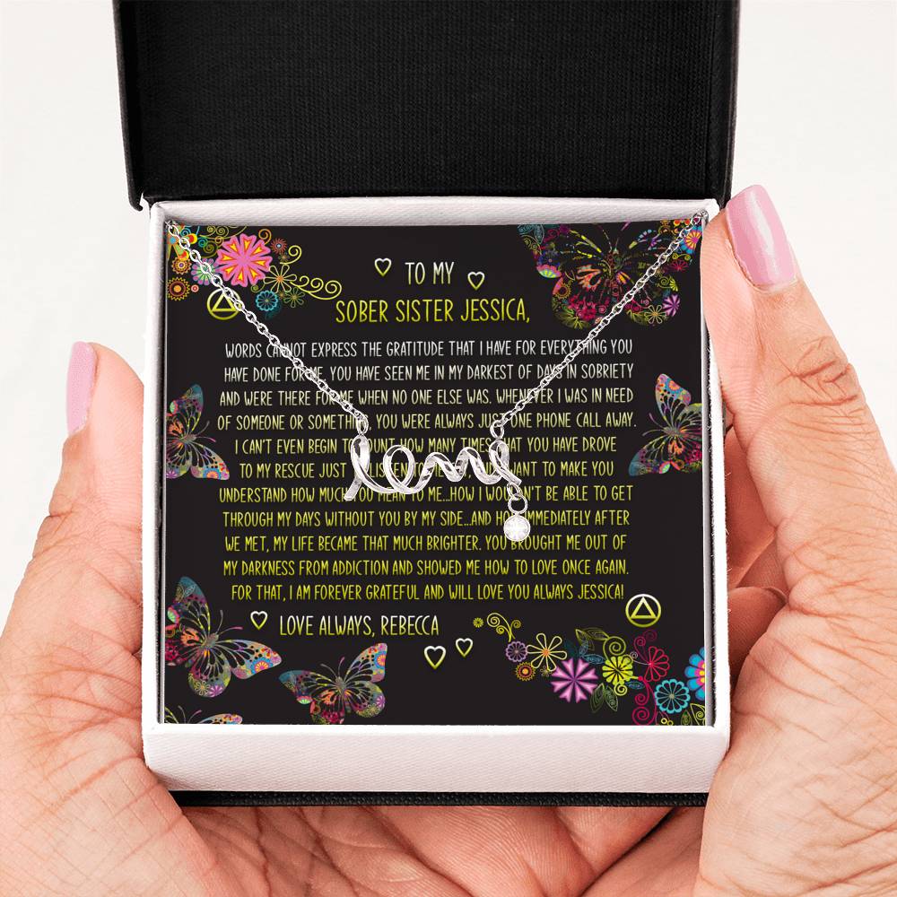 Love Scripted Necklace With Cubic Zirconia Stone | Fellowship Apparel