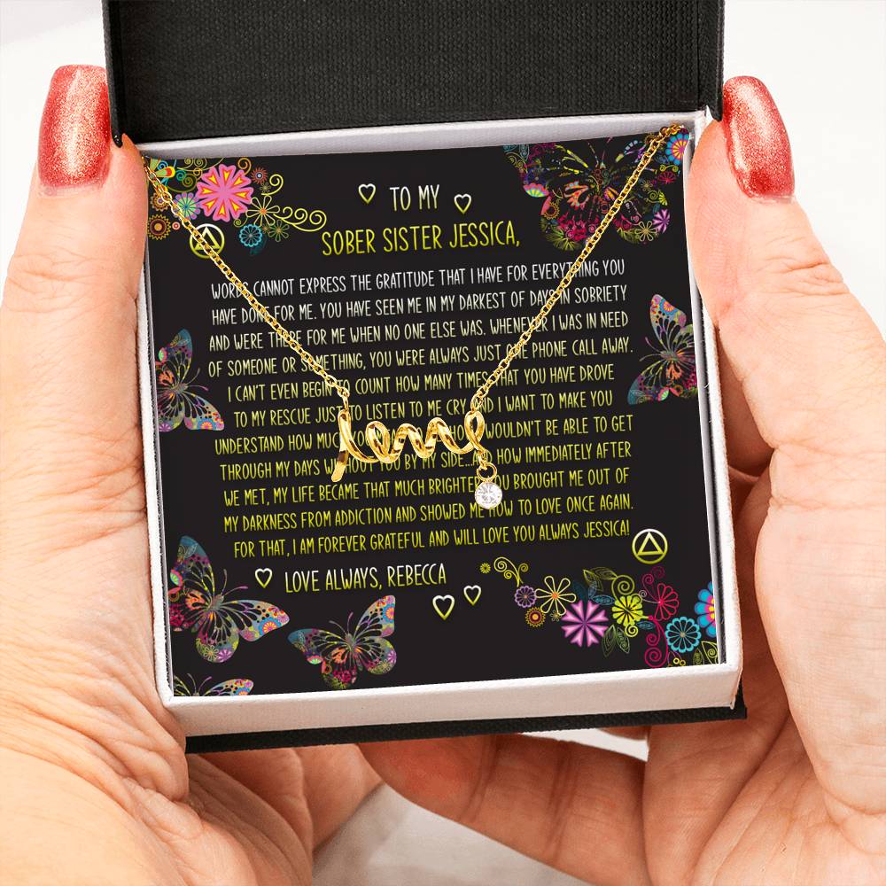 Love Scripted Necklace With Cubic Zirconia Stone | Fellowship Apparel